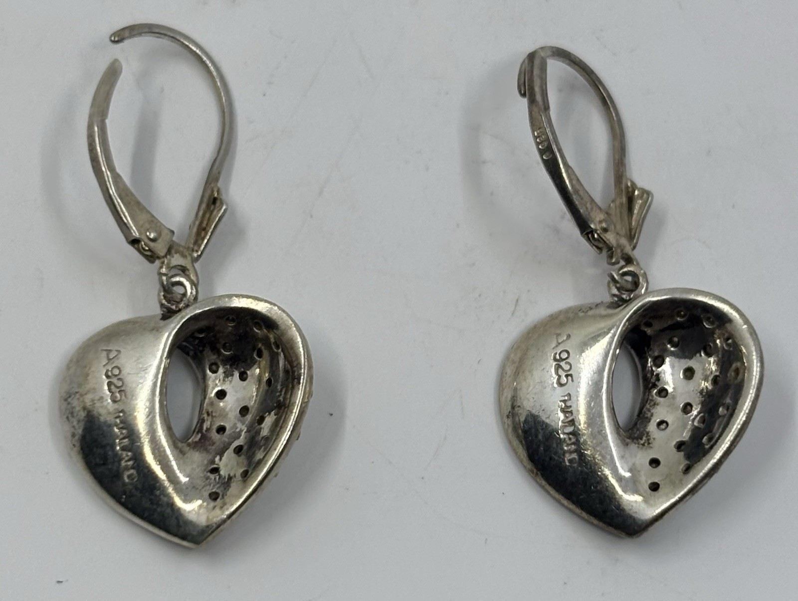 Sterling Silver Marcasite/cubic Zirconia Dangle Heart Earrings