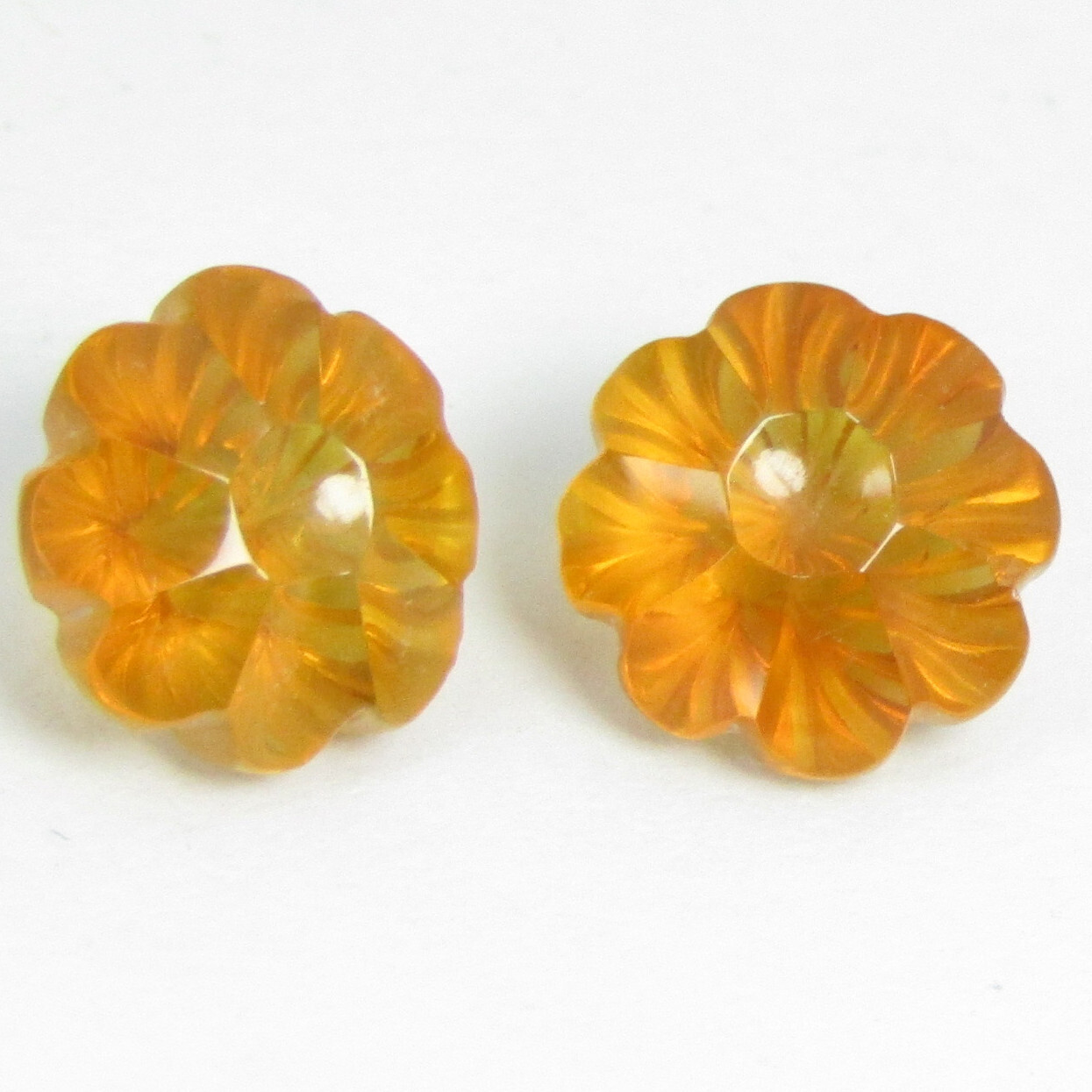 5.03Cts Winsome Natural Citrine Carving 8.6mm Flower Shape Matching Pair Gems