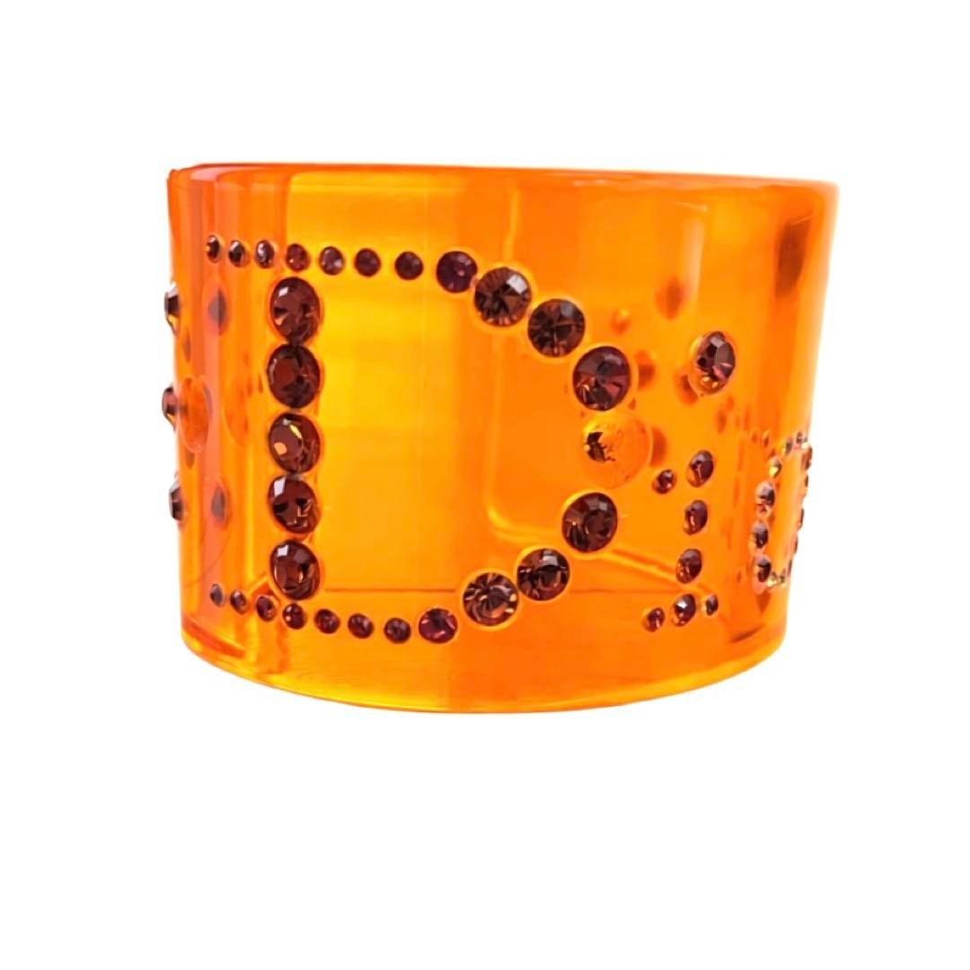 Christian Dior Bangle Cuff Bracelet Orange Logo Studs Women’s Accessory