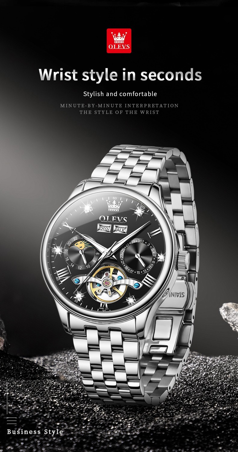OLEVS 7023 High Quality Stainless Steel Strap Business Gents Automatic Watch