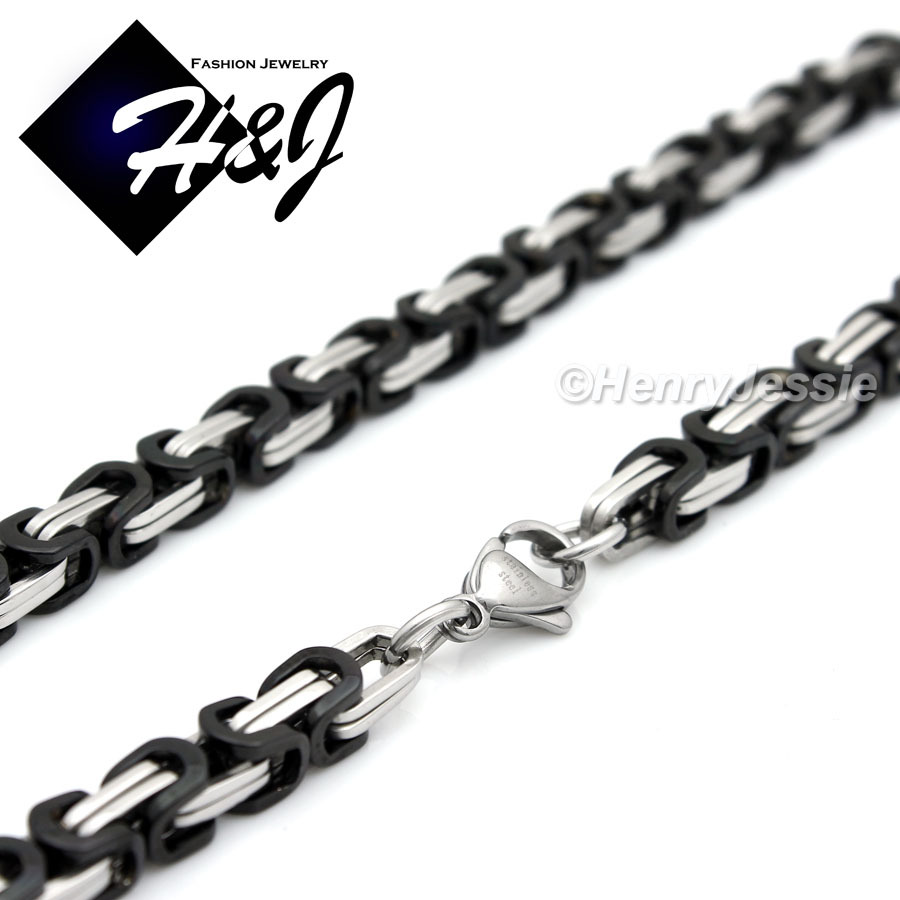 18″-40″Stainless Steel 9mm Silver/Black Plated Byzantine Box Necklace Bracelet