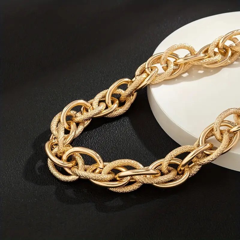 Chunky Choker Gold Necklace – Cuban Link Chain Double O Link Necklaces Hip-hop