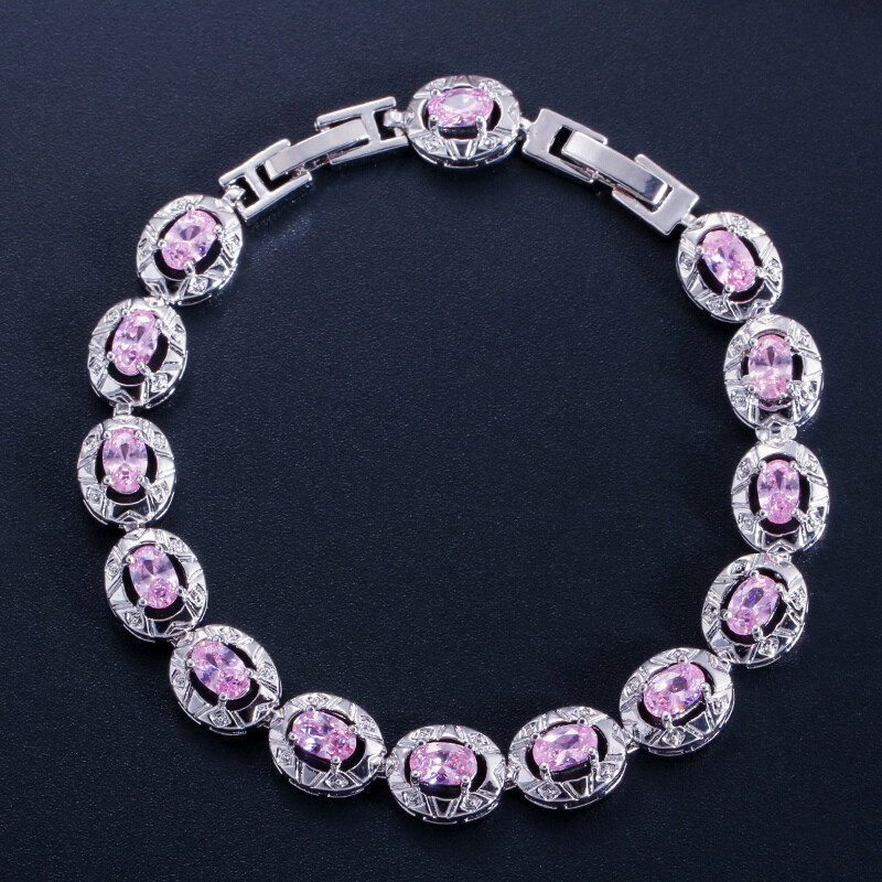 Trendy White Gold Cubic Zircon Allure Purple Round Women Dancing Party Bracelet