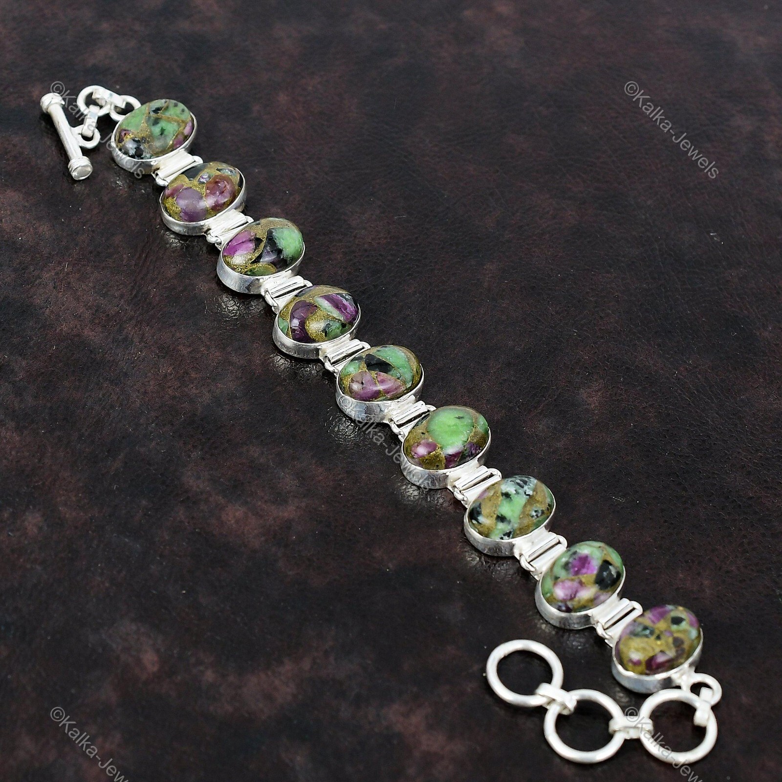 Natural Copper Ruby Zoisite Chain Adjustable Bracelet 925 Silver For Women