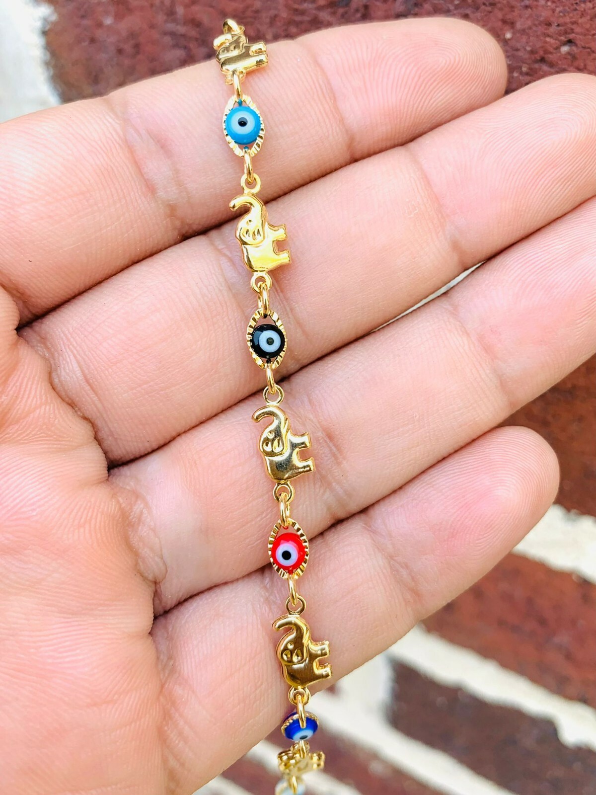 Evil Eye Elephant Bracelet Gold Filled / Kids Bracelet 5.5″/Pulsera Mal de Ojo