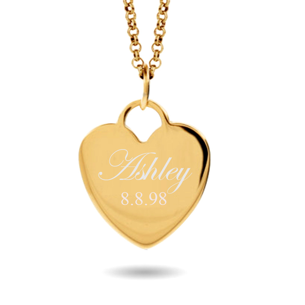 Personalized Name Heart Necklace Custom Engraved Gold Silver Stainless Steel