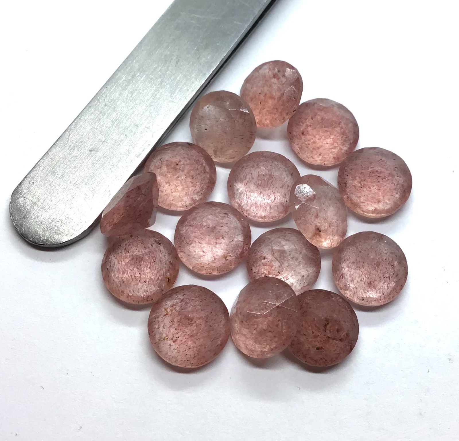 Pink Strawberry Round Cut Natural Quartz Loose Gemstone For Making Jewelry