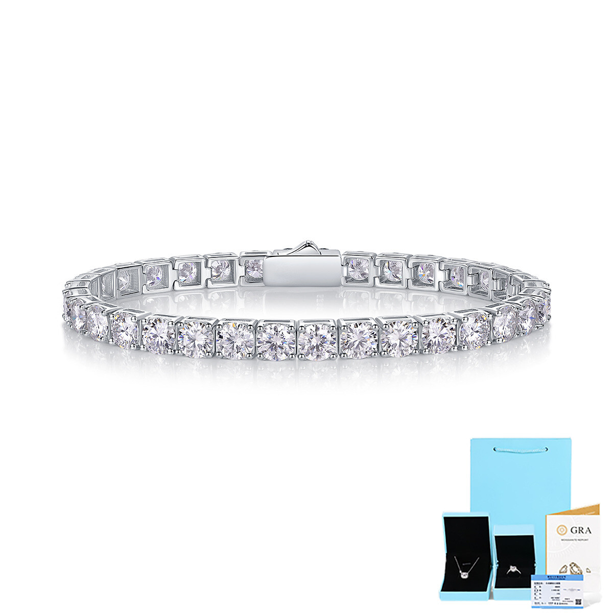 5MM Round Cut VVS1/D GRA Moissanite Tennis Bracelet Women 925 Sterling Silver