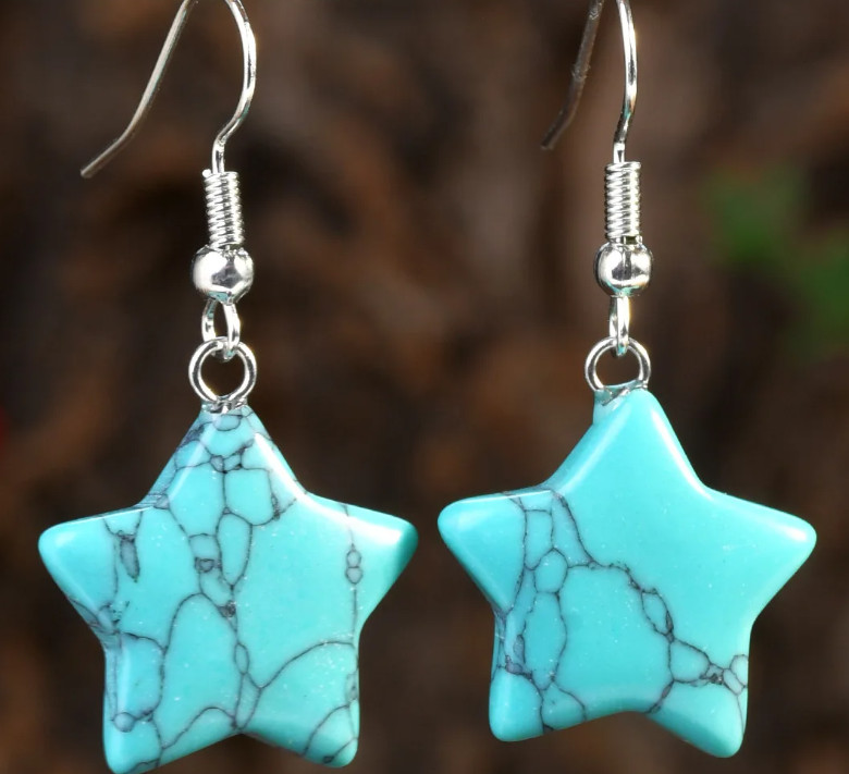 10 pairs Random Bohemian Colorful Natural Stone Pentagram Star Earrings