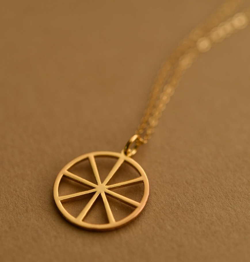 Wheel of Dharma Necklace Minimal Gold Dharmachakra Spiritual Jewelry 925 Silver