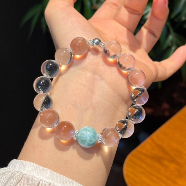 12mm Natural White Crystal Bubble Ball Larimar Quartz Bracelet
