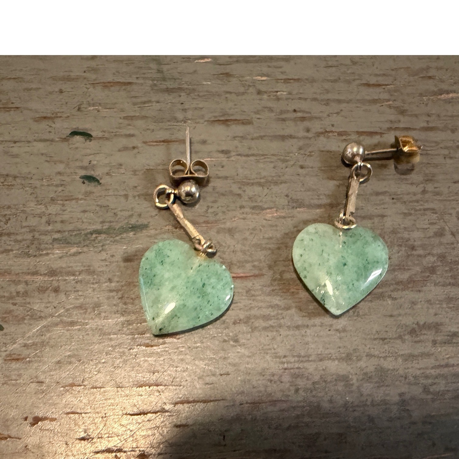 Green Aventurine Heart Drop Earrings Silver Tone Post Back Dangle Jewelry
