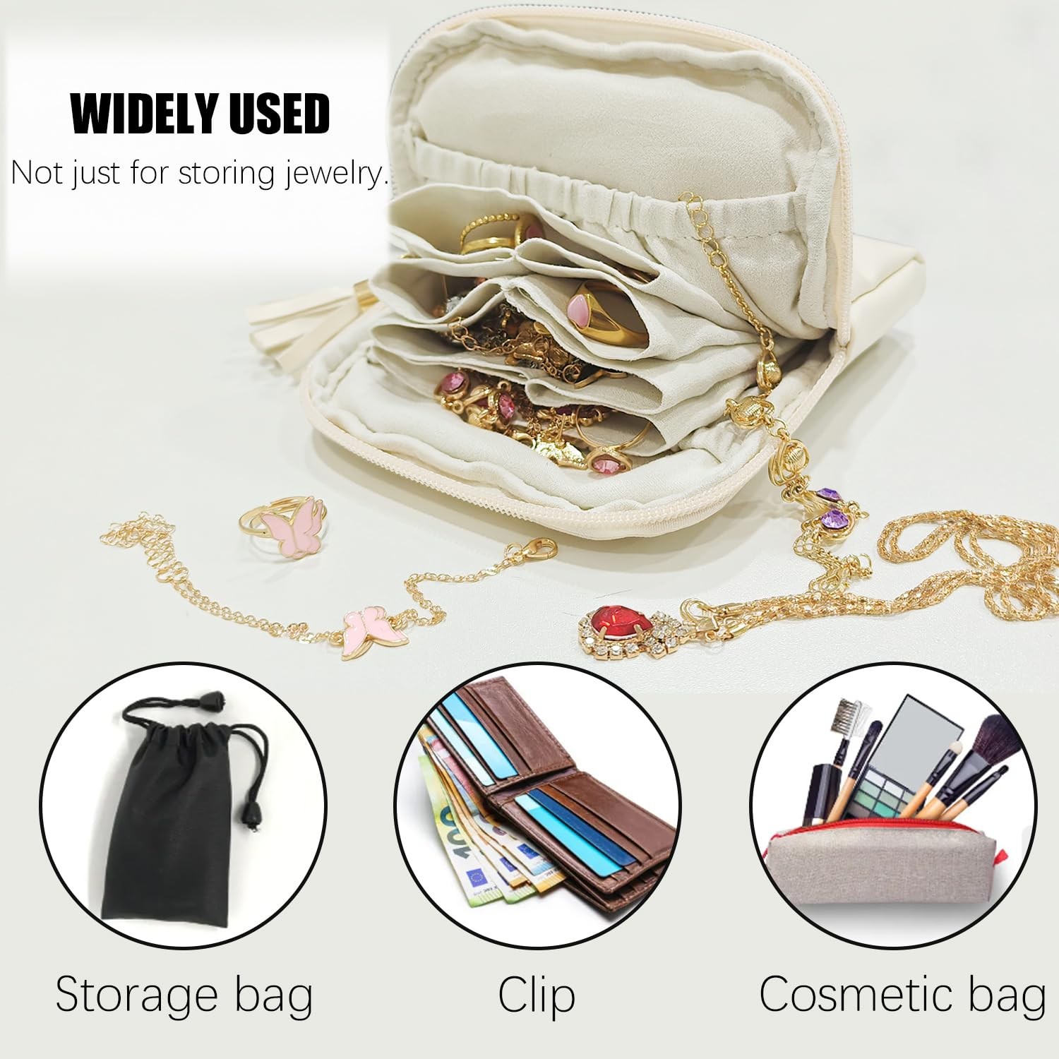 Travel Jewelry Organizer Case,Jewelry Roll Pouch Storage Bags with Zipper for…