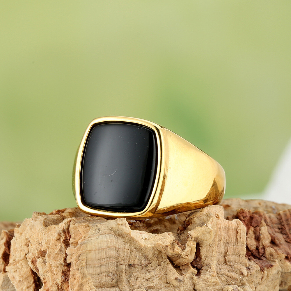 Men Square Signet Ring Statement Classical Wedding Band Cocktail Party Gift