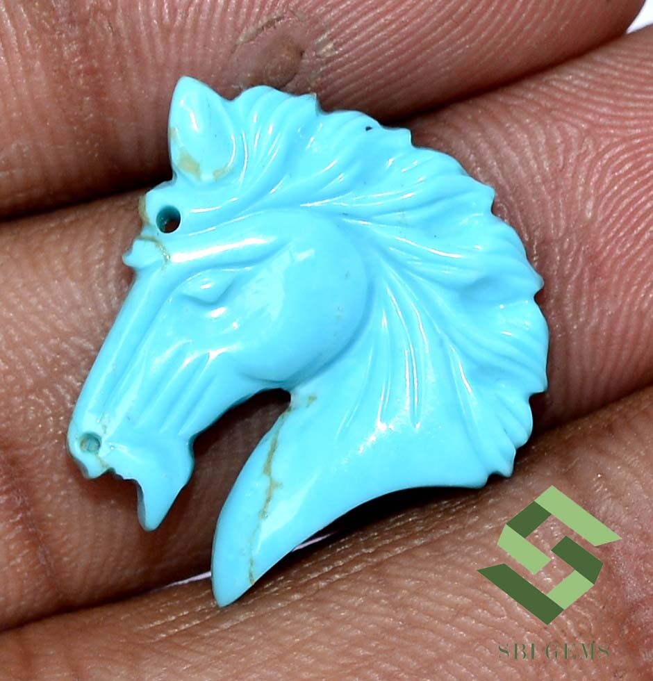 6.45 CTS Natural Turquoise Hand Made Carving 20×20 mm Beautiful Horse Shape Gems