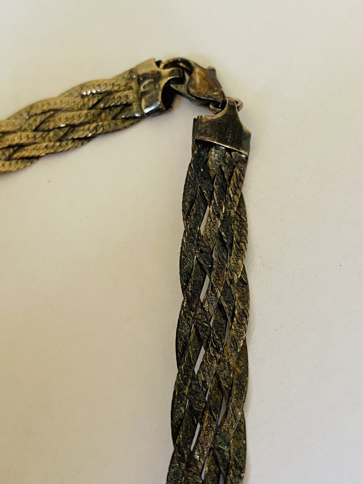 Vintage ITALY Sterling Silver 925 Herringbone Braided Chain Necklace 21-Grams