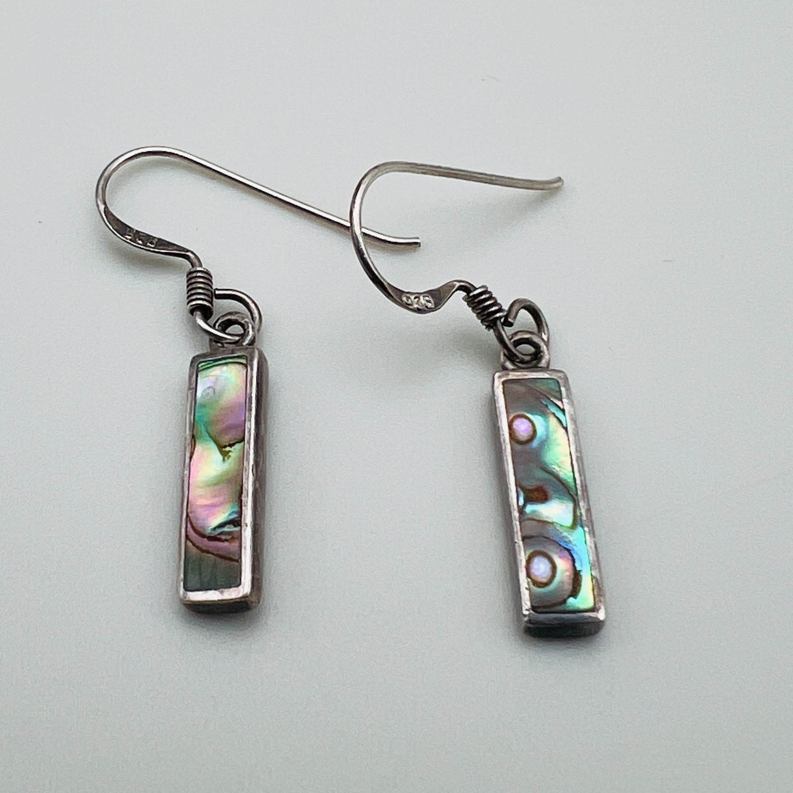 Abalone Pierced Sterling Silver Earrings Drop Bar Dangle Mother of Pearl Shell