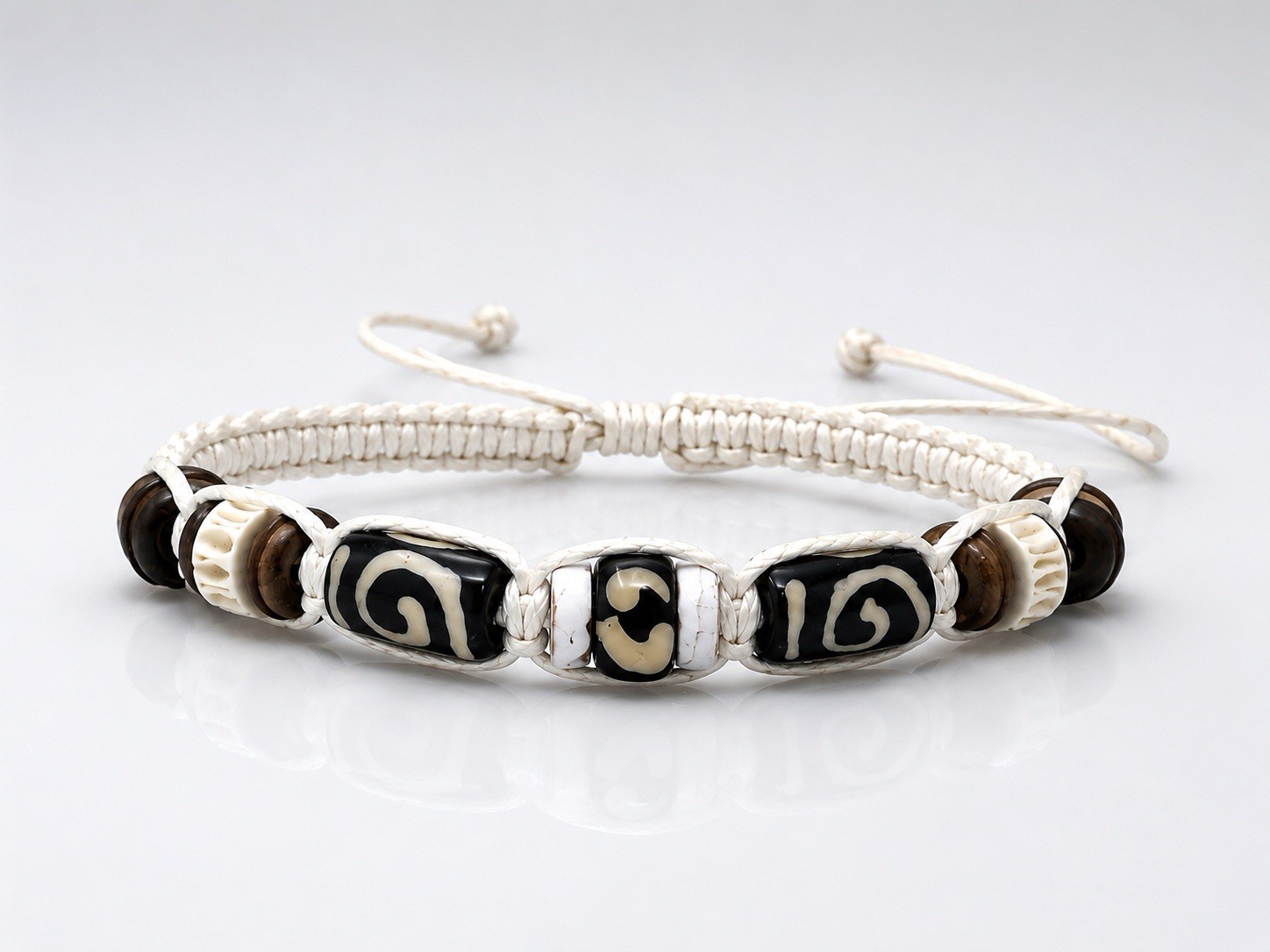 White Spiral Bracelet Adjustable Hemp Macrame Braided Cord Boho Unisex
