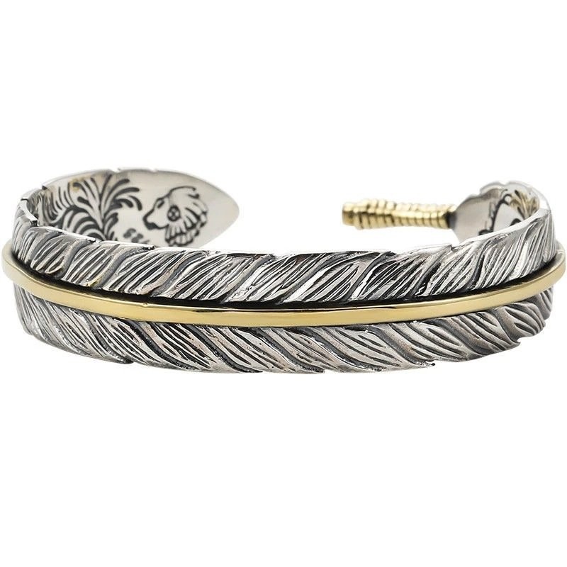 Men’s Silver Feather Adjustable Bangle Cuff Bracelet Fashion Retro Jewelry USA