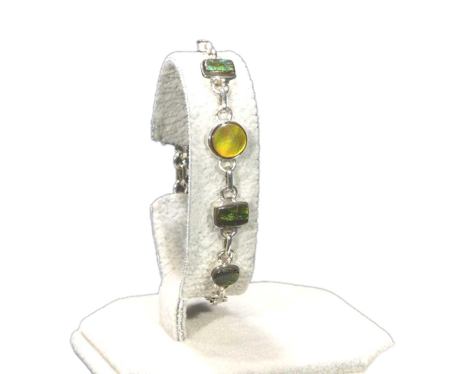 Natural Canadian Ammolite Solid 925 Sterling Silver Bracelet-20 cm