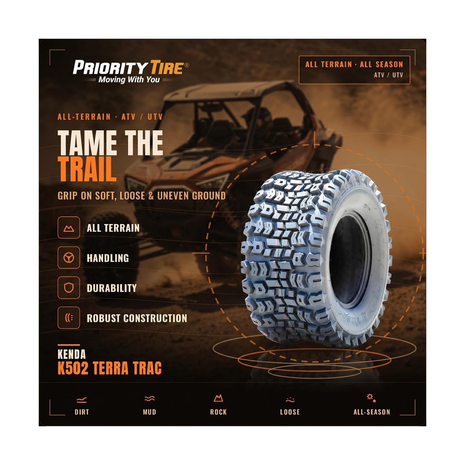 Kenda K502 Terra Trac A/T ATV UTV All-Terrain Off-Road Tire-20×10.00-8 20×10-…