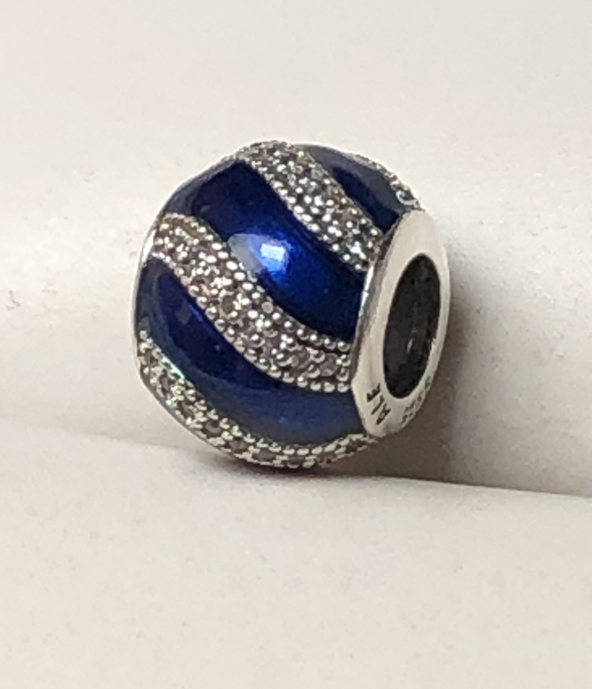 RETIRED Authentic PANDORA Adornment Blue Enamel Clear CZ Charm #791991EN118