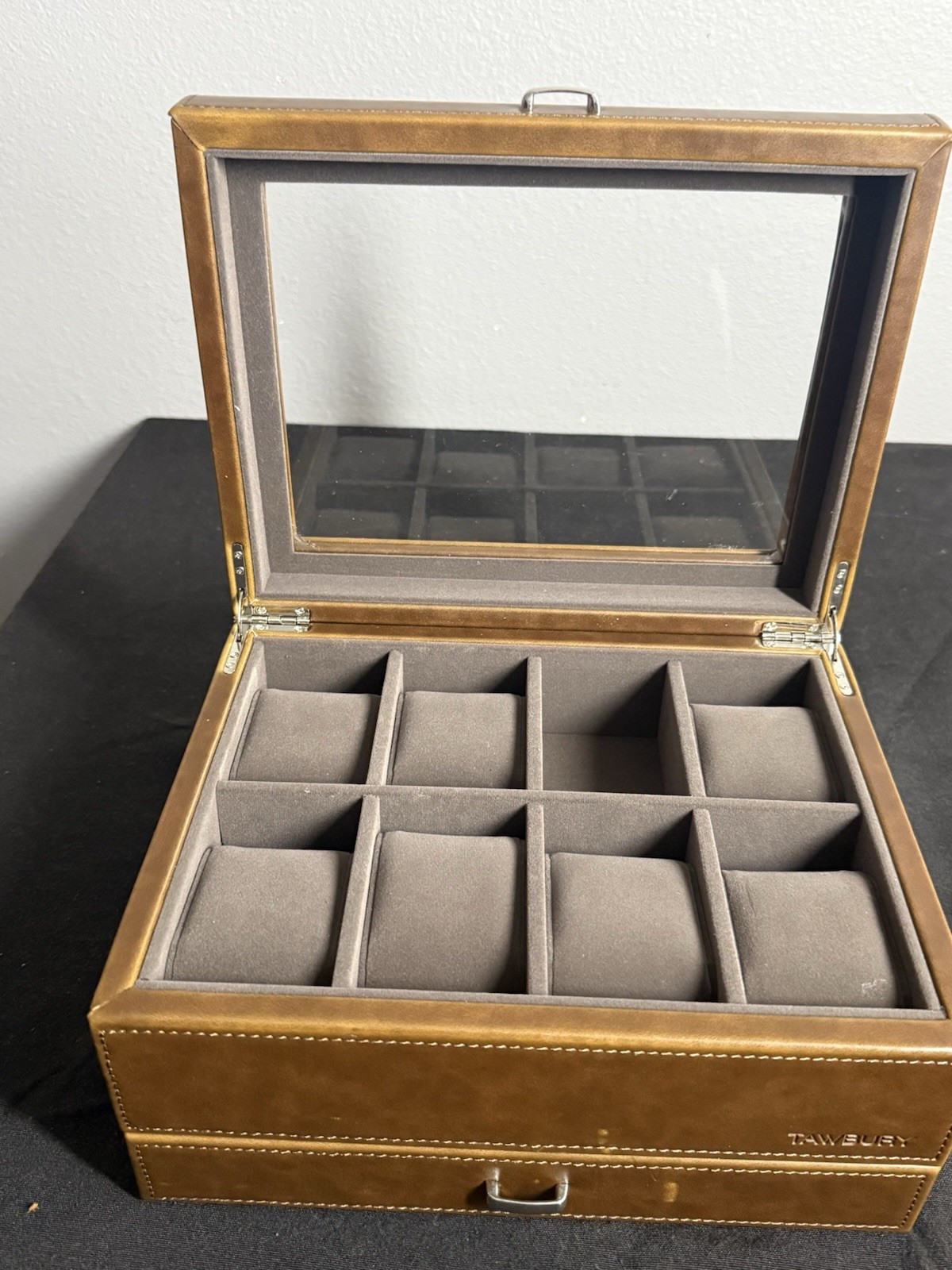 TAWBURY 8 Slot Watch Box Unisex Storage Drawer Real Glass