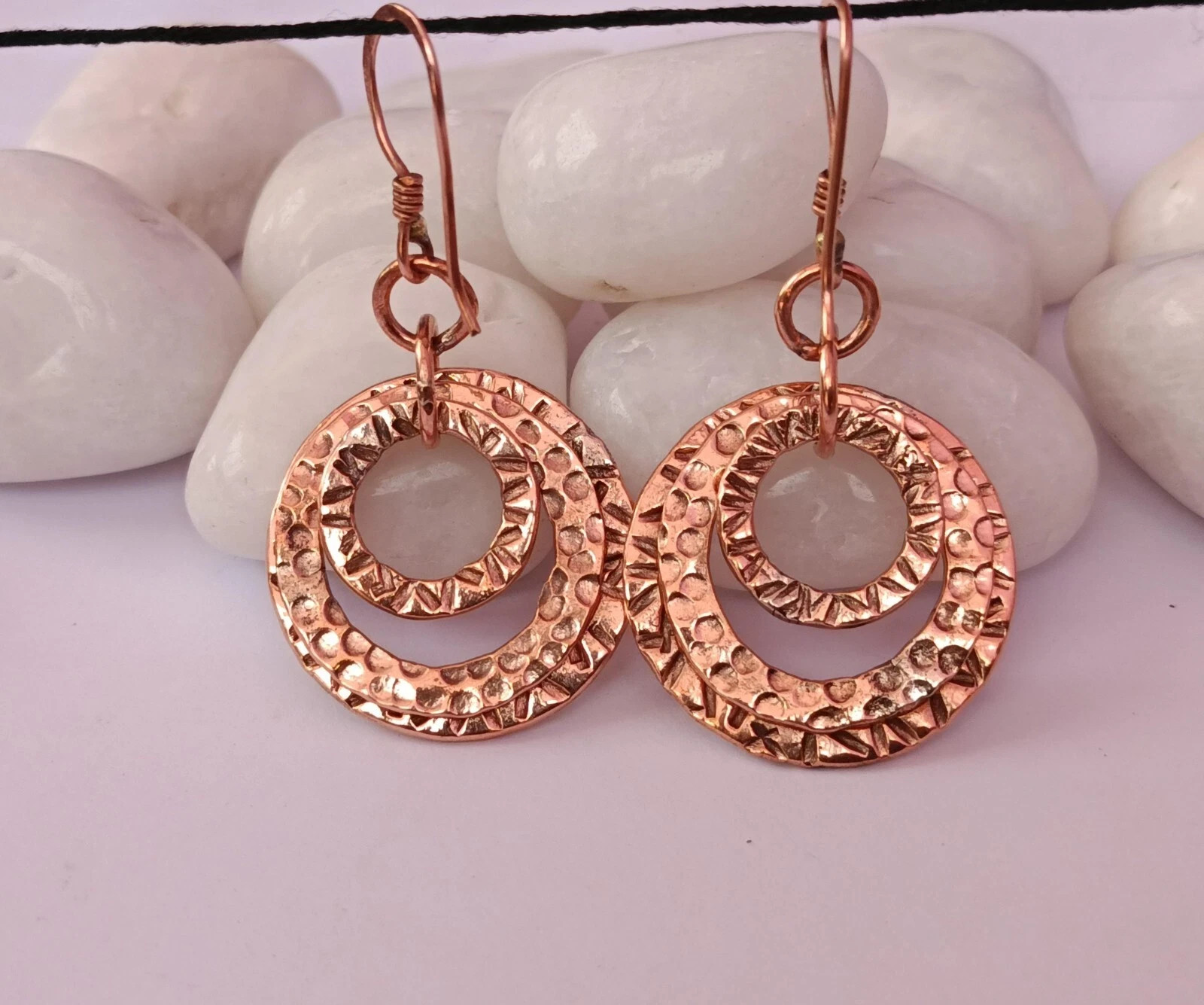 1 Pair Pure Copper Healing Circle Hook Earrings, Jewelry Spiritual Kriya