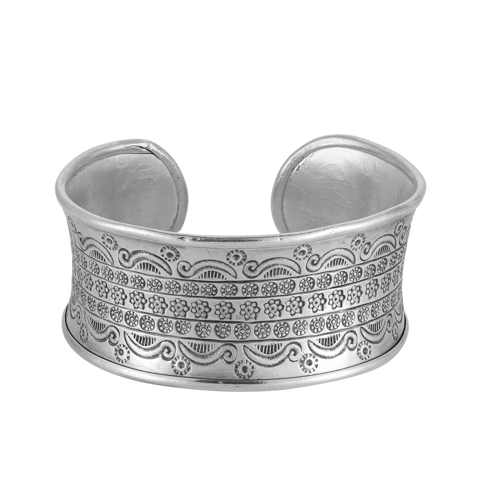 81stgeneration Silver Cuff Bangle 999 Hill Tribe Wide Engraved Motif Bracelet