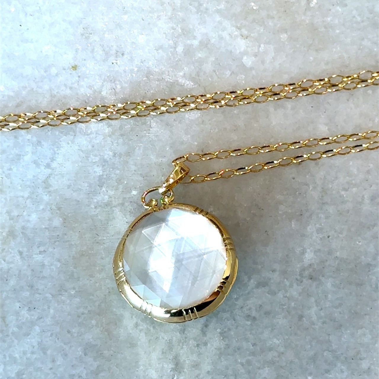 Monica Rich Kosann Mother of Pearl Locket 18KT Gold Necklace