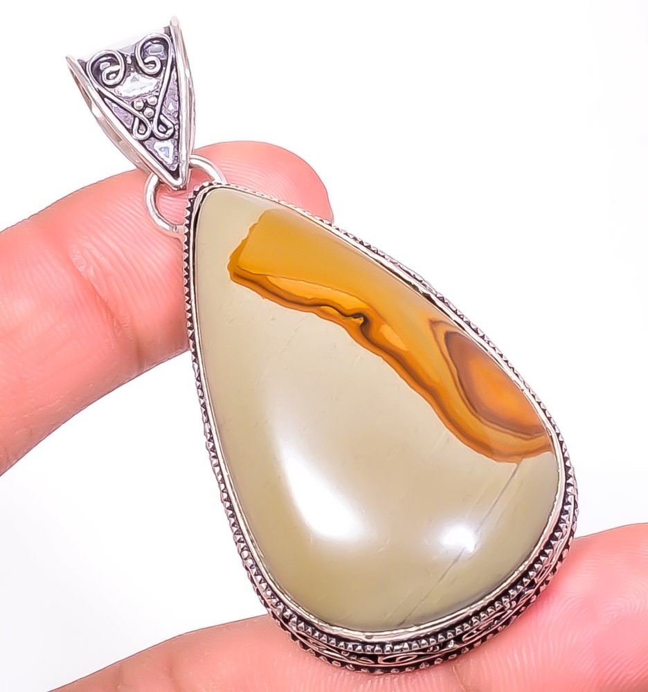 Natural Fine Art – Polychrome Jasper 925 Silver Plated Bali Pendant 2.34″ T274