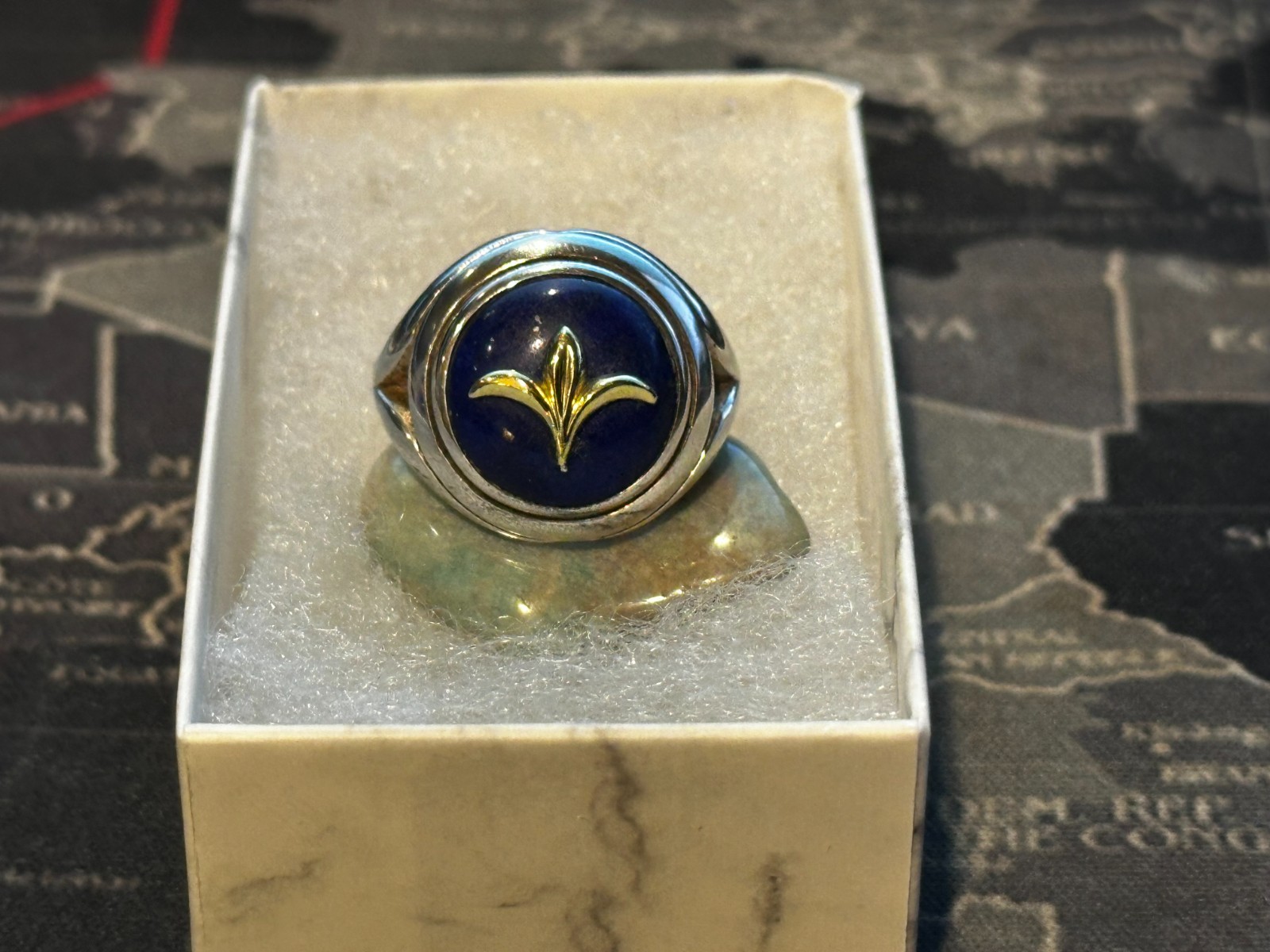 Ann King Sterling Silver 925 & 18k Yellow Gold ⚜️ Lapis Lazuli Signet Ring Sz 6
