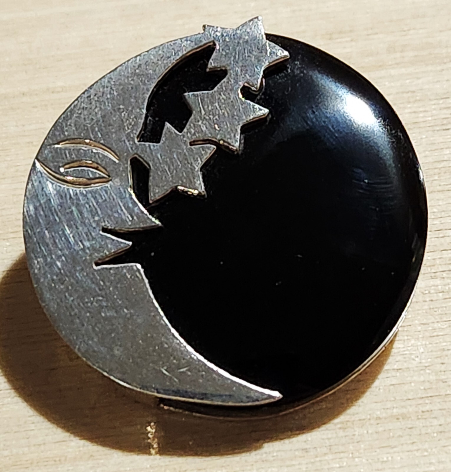 Vintage Man in the Moon Stars Onyx Sterling Silver Brooch Pendant Taxco, Mexico