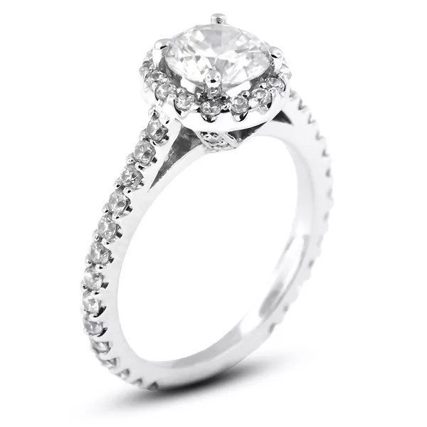 Side Stone Engagement Ring Halo 18K Gold 2 Carat Round Lab-Grown Diamond D SI1