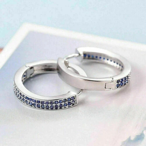 3.2Ct Round Cut Lab-Created Sapphire Men’s Hoop Earrings 14K White Gold Plated