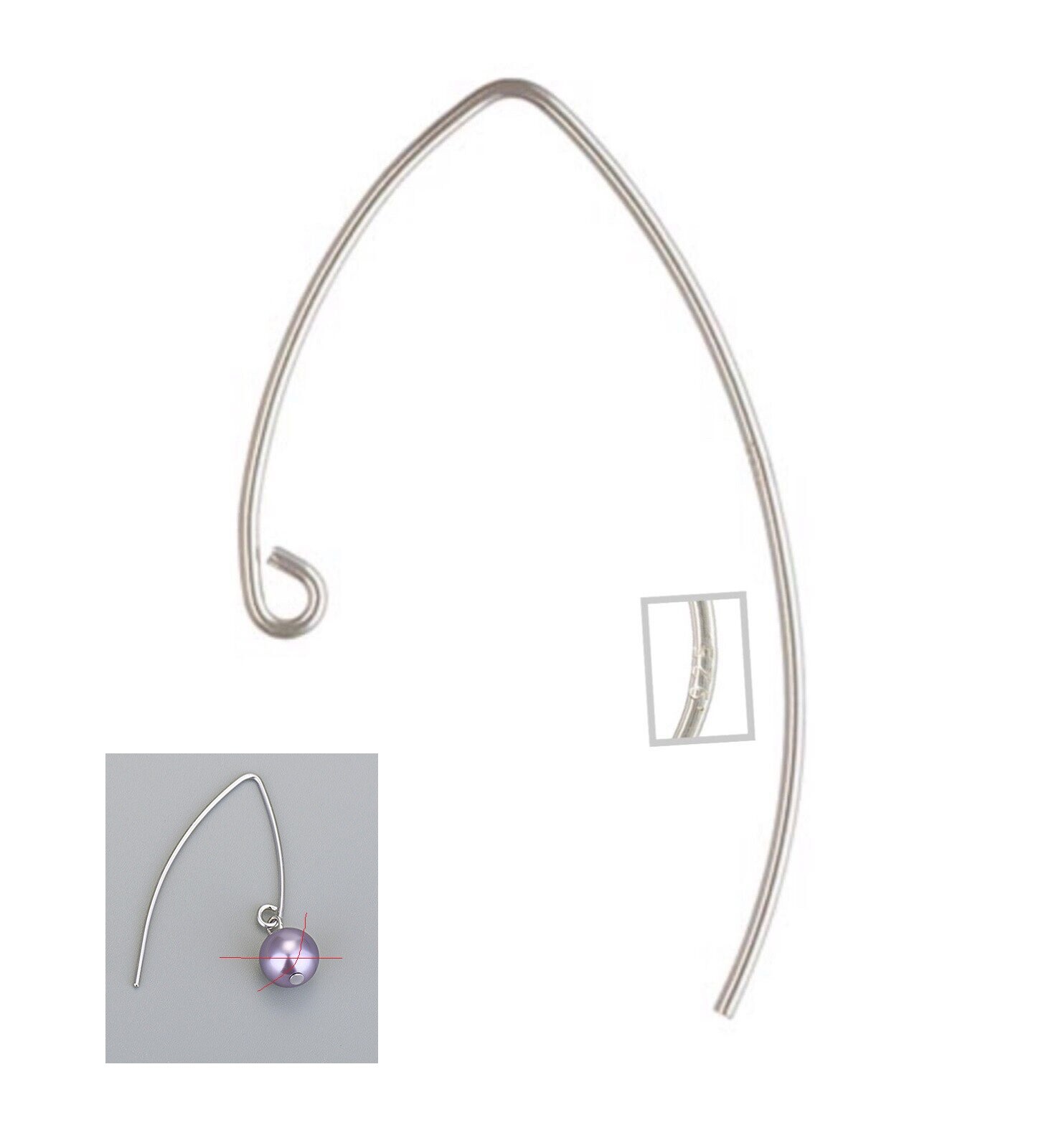 925 Solid Sterling Silver V Shape Earwire Earring Hook Findings 2pcs/A Pair