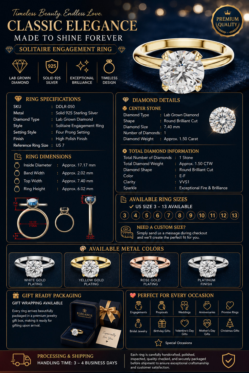 2.43CT Cushion Cut Lab Grown Diamond Ring 925 Silver Solitaire Gift For Her