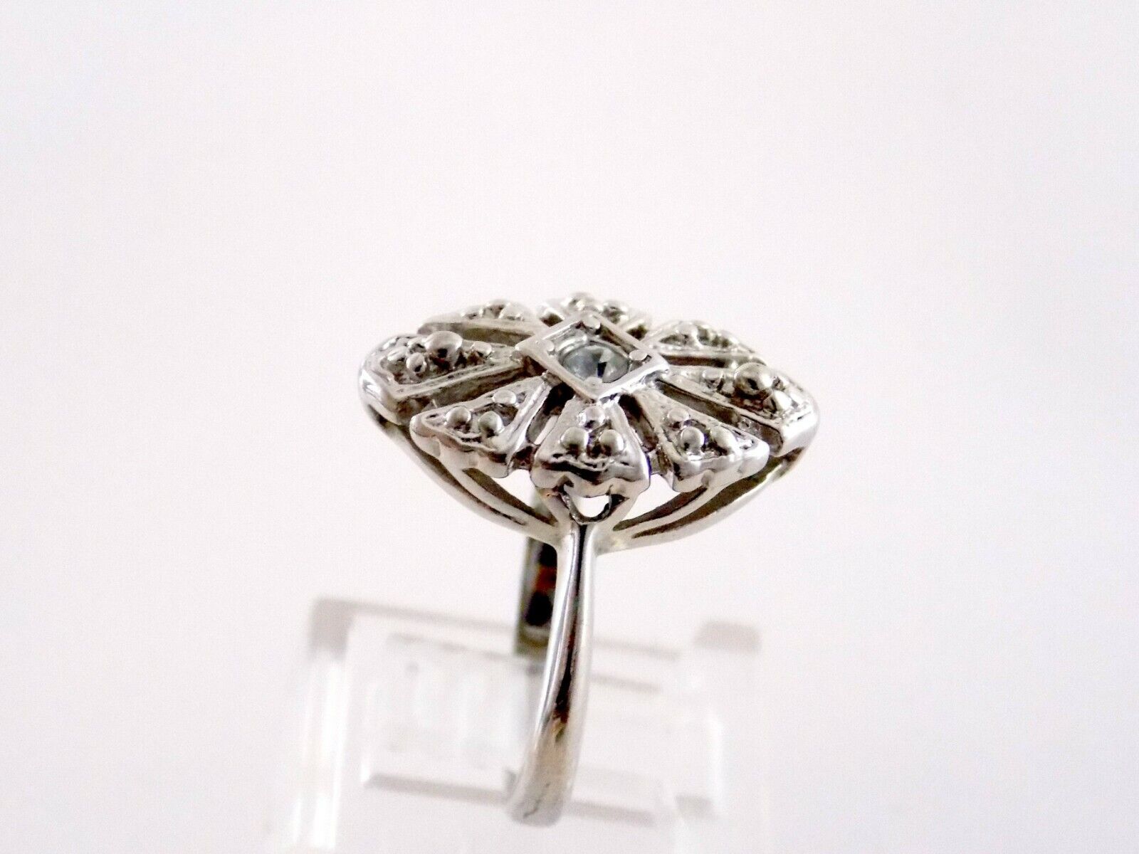 AVON Silvertone Metal and White Cubic Zirconia Ring Size 6 Round CZ Gems 3.8g