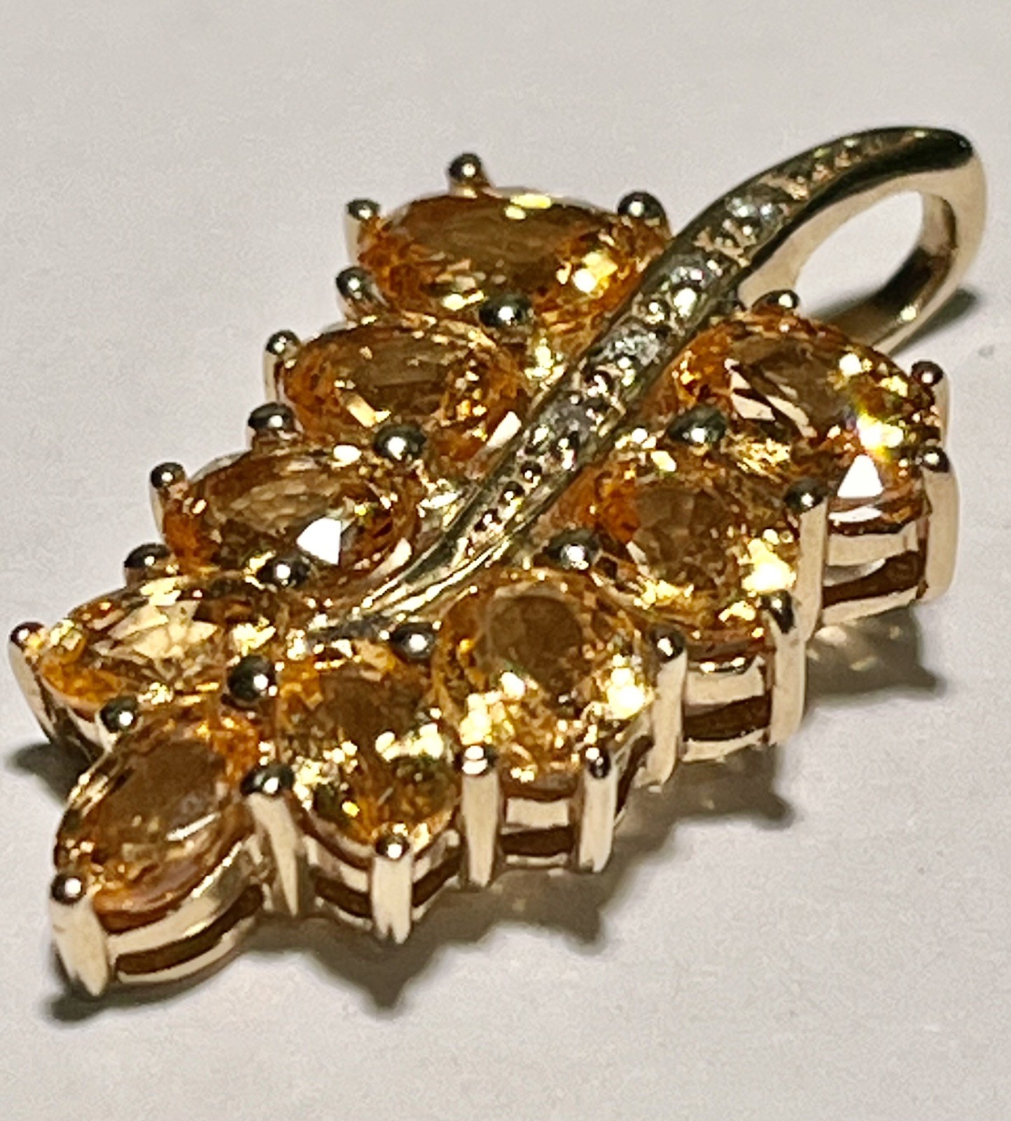 14K Gold Pendant with Citrines And Diamonds 3.32gr, 1.25”L Generous Bail Vintage
