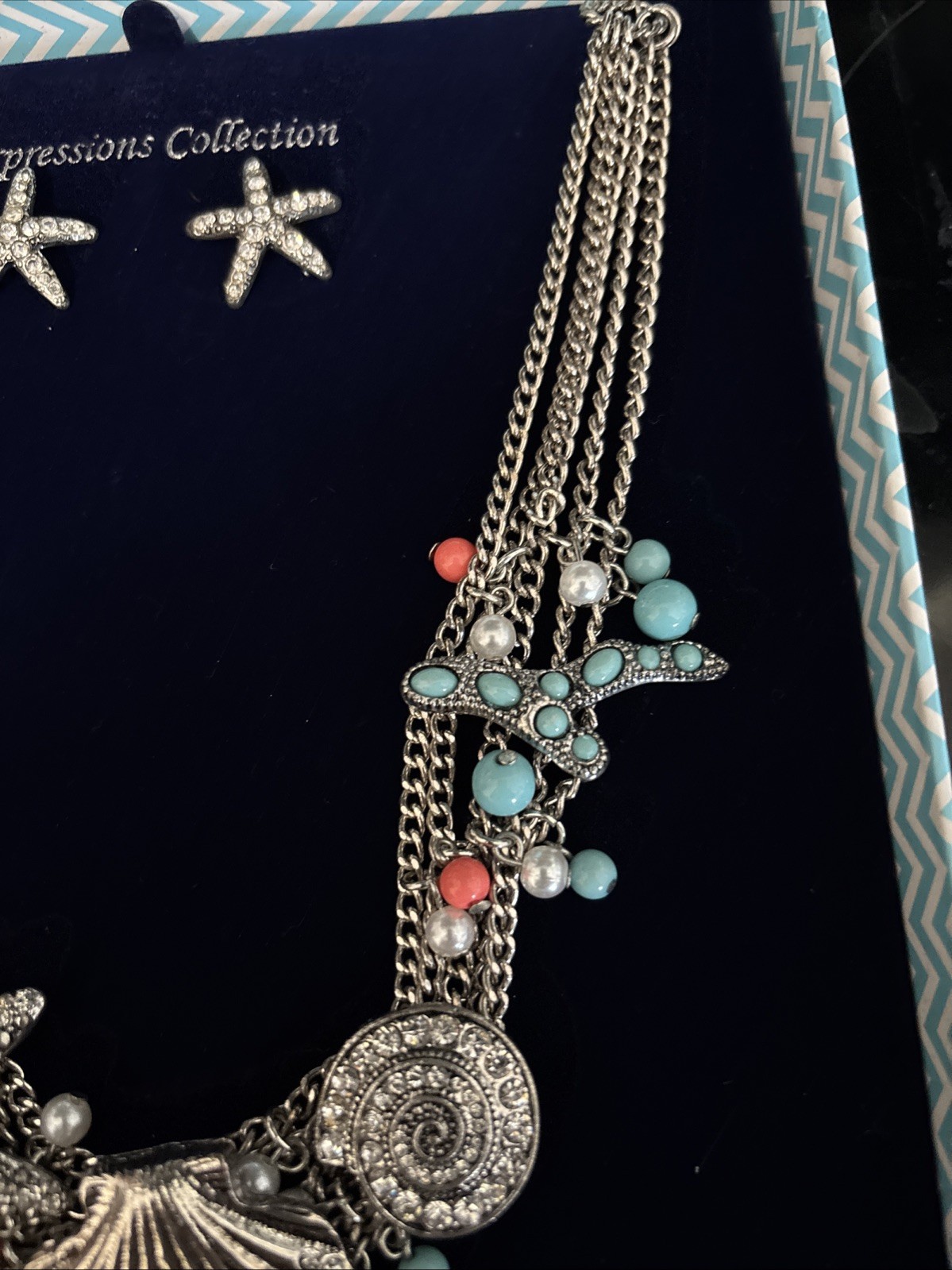 BELLA PERLINA EXPRESSIONS Seashell Necklace& Starfish Earrings. NIB