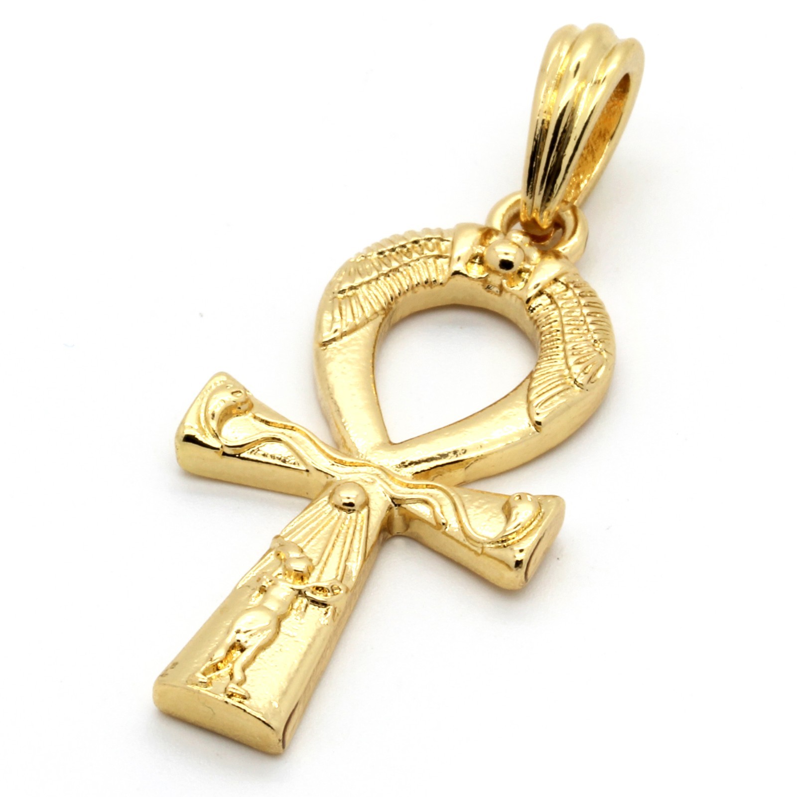 Men’s 14k Gold Plated All Gold Engrave Ankh Pendant Hip-Hop 30″ Cuban Chain