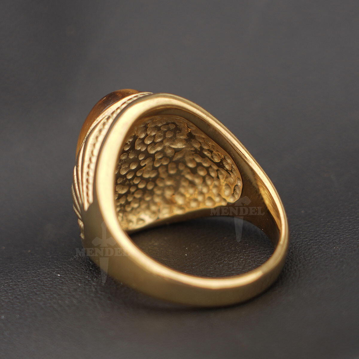 MENDEL Mens Stainless Steel Gold Plated Natural Tiger Eye Stone Ring Size 7-15