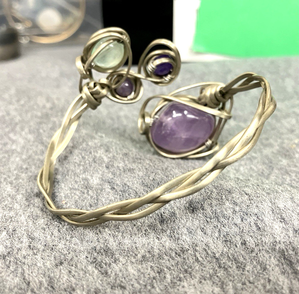 Silver-Toned Amethyst/Multi-Stone Bohemian Artsy Wrap Bracelet