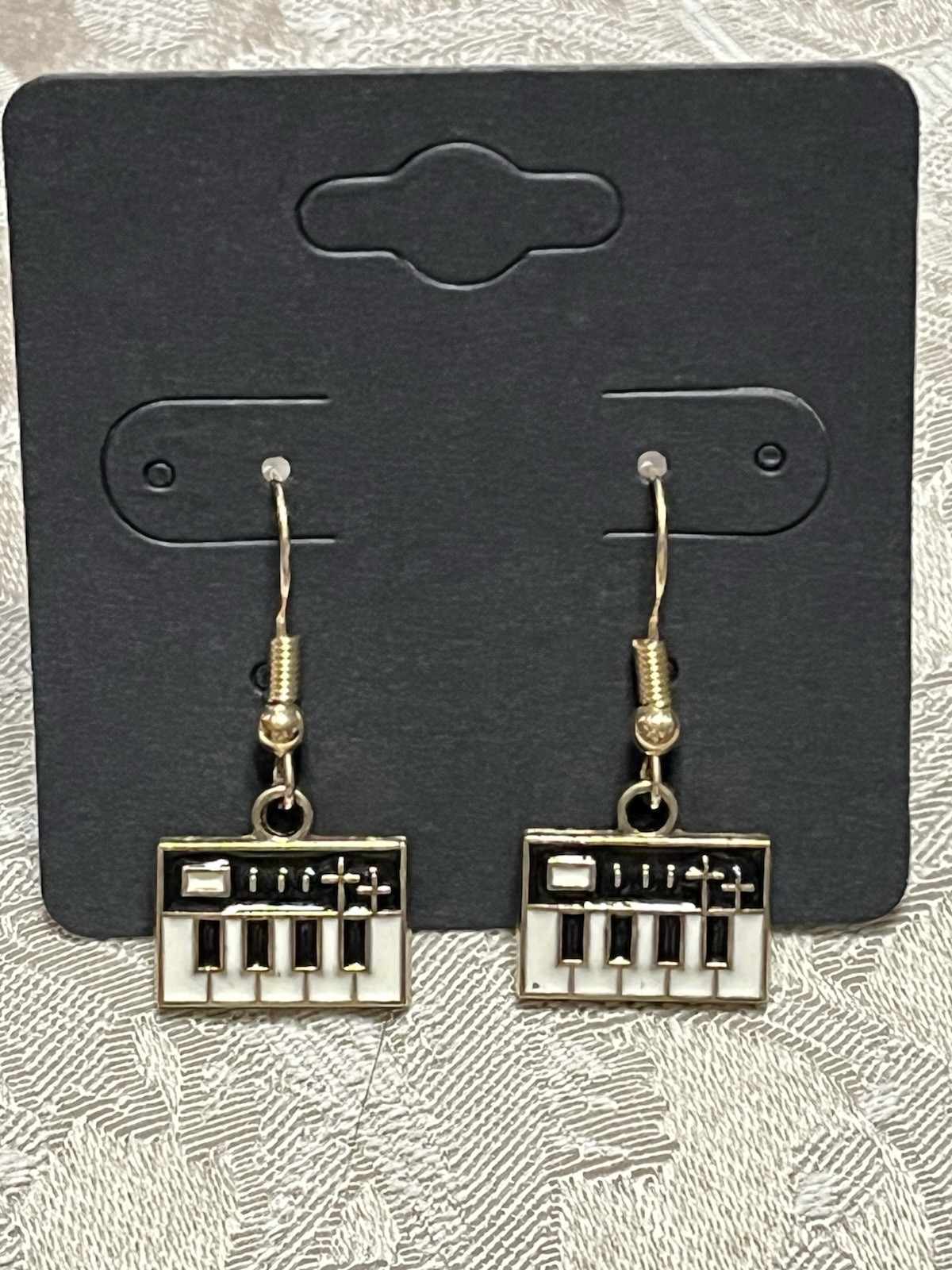 Vintage Black & White Piano Gold Dangle Fashion Bohemian Casual Fun Earrings