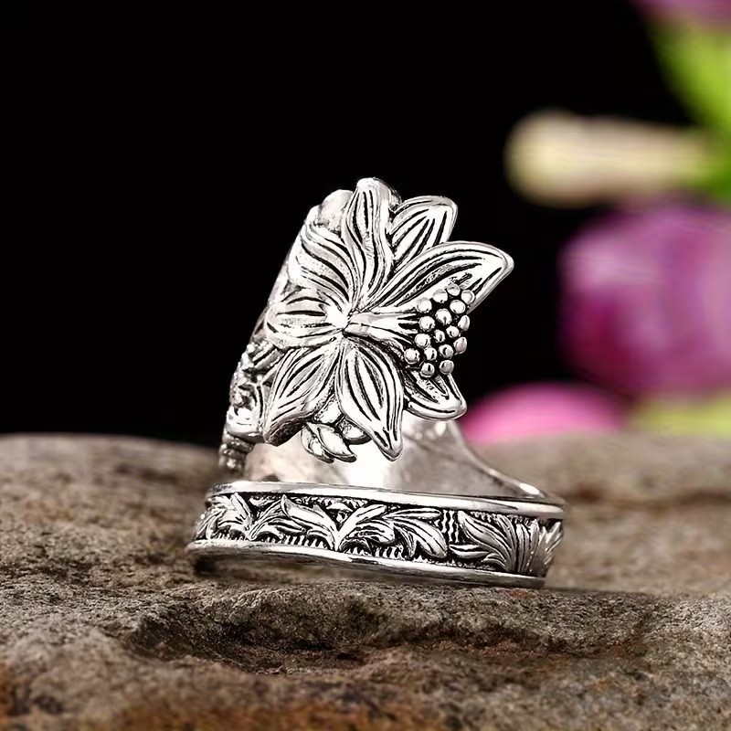 Elegant 925 Sterling Silver Charms Unique Fashion Flower Ring One Size Fit All