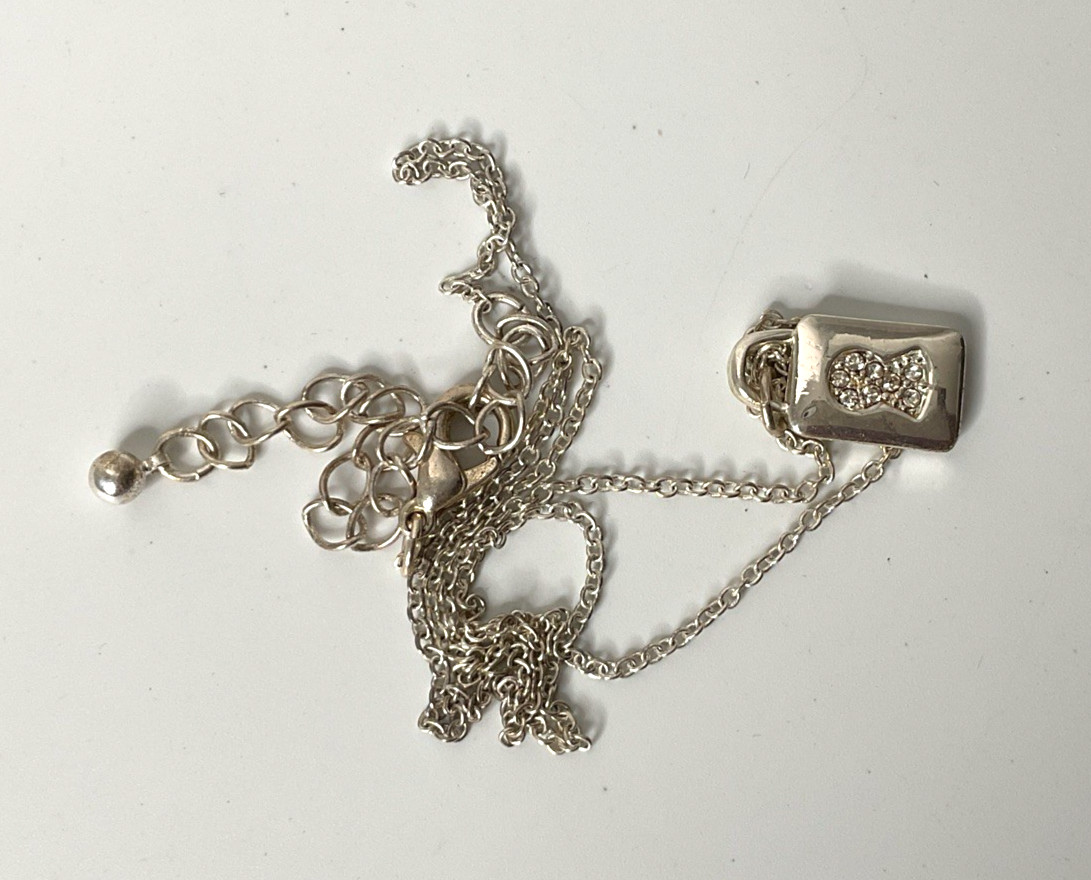 Vintage Avon Rhinestone Lock Pendant Necklace Silver Tone Finish 1051