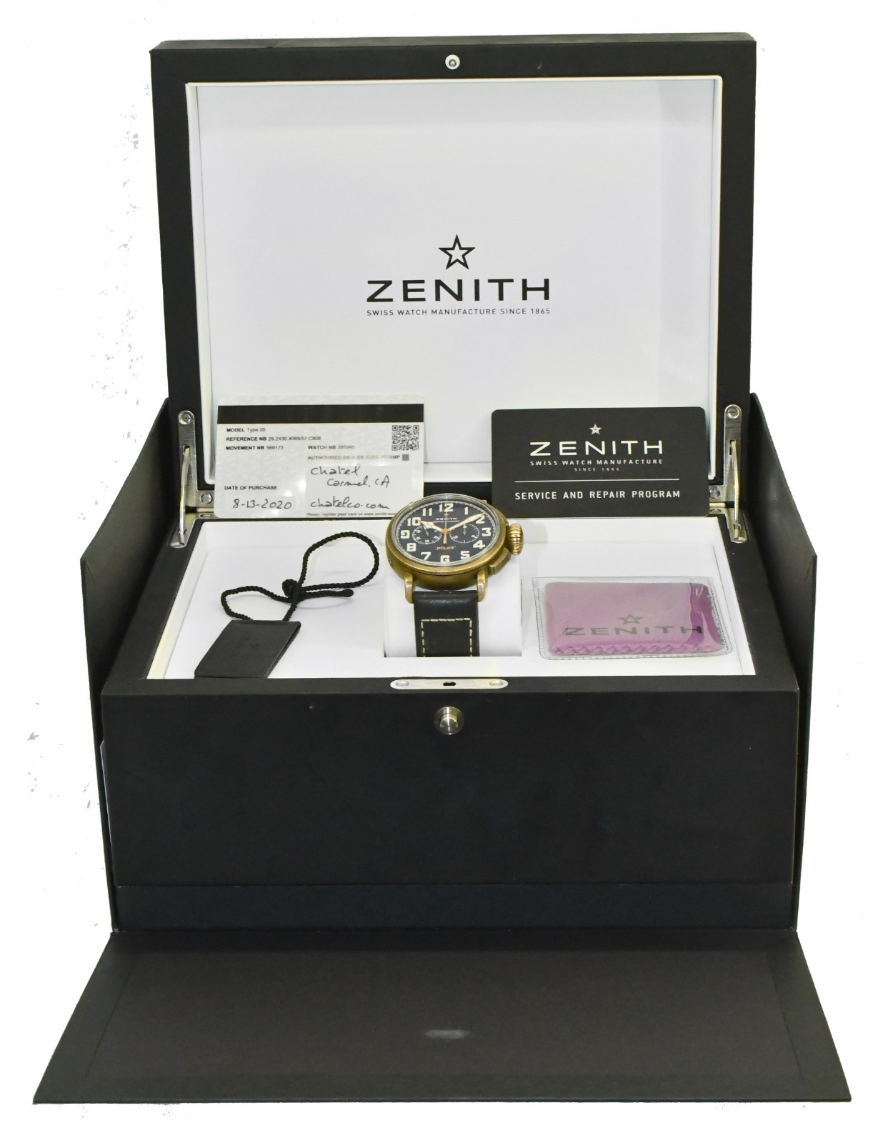 Zenith Pilot Type 20 Chronograph Bronze Blue Dial 45mm Watch B/P ’20 29.2430.406