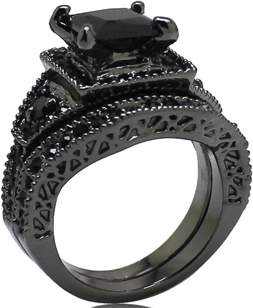 Two-in-One Black Princess Cut Ring | Anniversary or Bridal Halo | Sizes 4-15