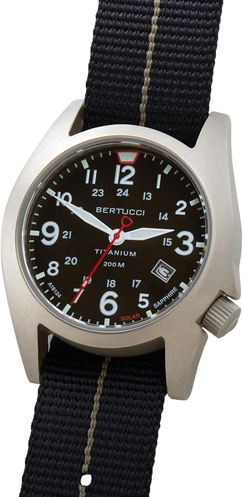 41mm Titanium Solar Field Watch – Black Dial & Olive Nylon Band