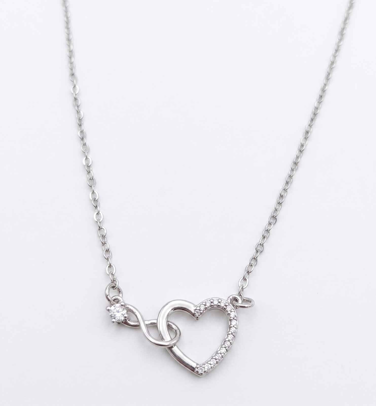 Sterling Silver 925 Diamante Heart Infinity Necklace Adjustable Womens Girls UK